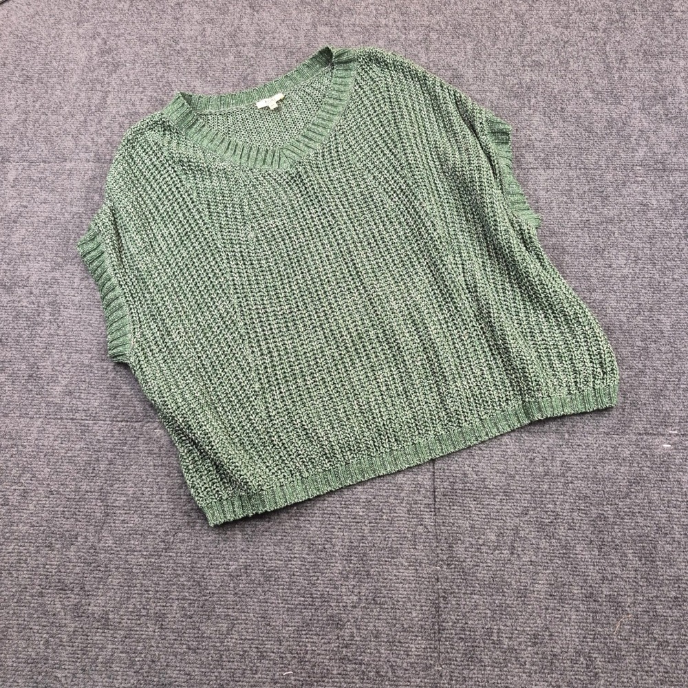 Kori America Womens Sage Green Marled Chunky Knit V-Neck Sweater Vest M/L B5926